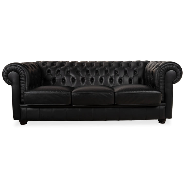 Chesterfield Leder Dreisitzer Schwarz Sofa Couch