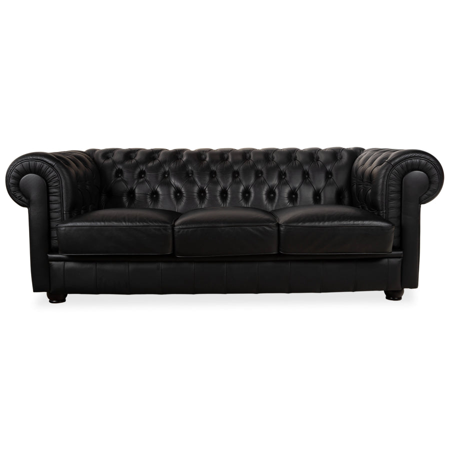 Chesterfield Leder Dreisitzer Schwarz Sofa Couch