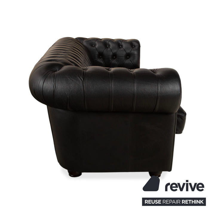 Chesterfield Leder Dreisitzer Schwarz Sofa Couch