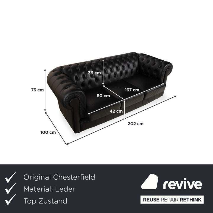 Chesterfield Leder Dreisitzer Schwarz Sofa Couch