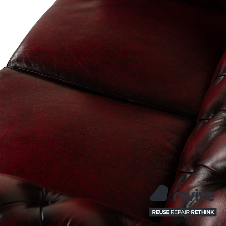 Chesterfield Leder Dreisitzer + Zweisitzer + Sessel Rot Braun Sofa Couch Vintage