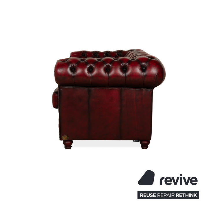 Chesterfield Leder Dreisitzer + Zweisitzer + Sessel Rot Braun Sofa Couch Vintage