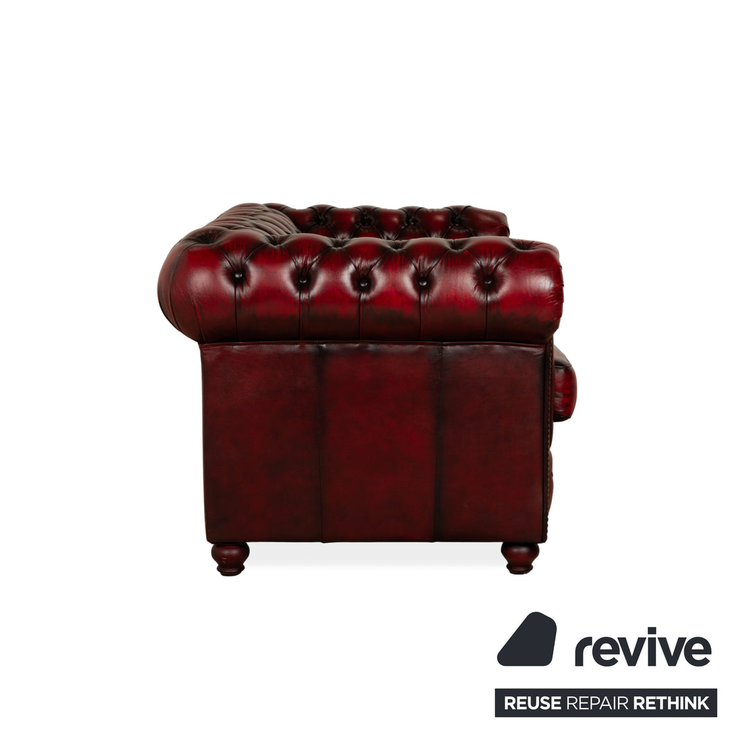 Chesterfield Leder Dreisitzer + Zweisitzer + Sessel Rot Braun Sofa Couch Vintage