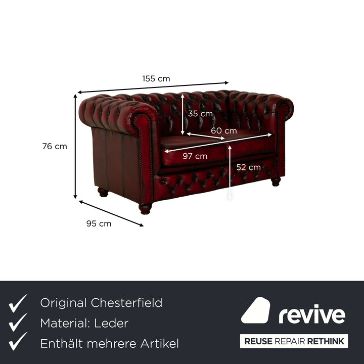 Chesterfield Leder Dreisitzer + Zweisitzer + Sessel Rot Braun Sofa Couch Vintage
