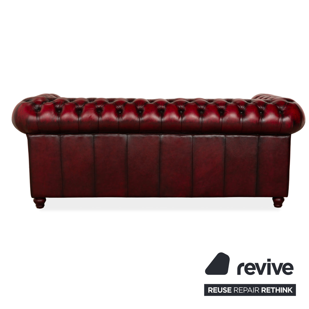 Chesterfield Leder Dreisitzer + Zweisitzer + Sessel Rot Braun Sofa Couch Vintage