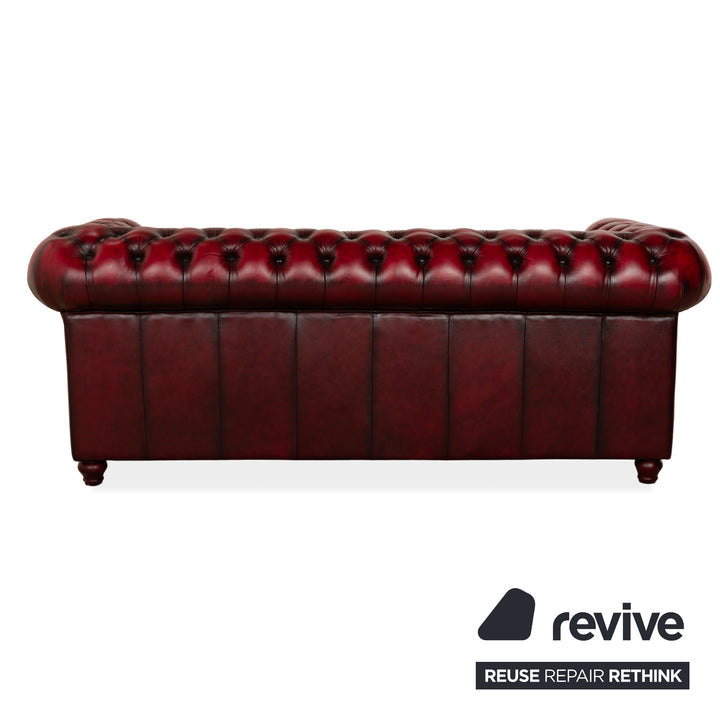 Chesterfield Leder Dreisitzer + Zweisitzer + Sessel Rot Braun Sofa Couch Vintage
