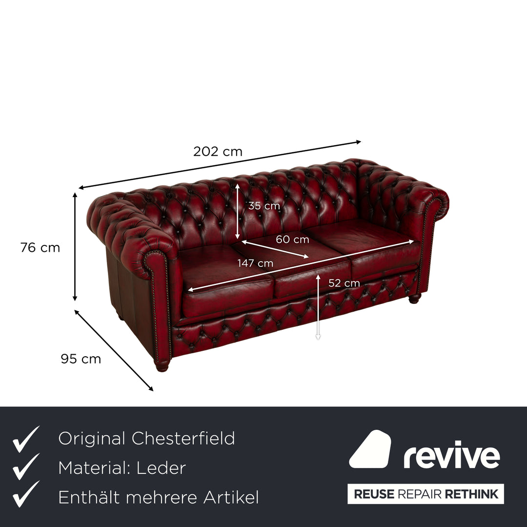 Chesterfield Leder Dreisitzer + Zweisitzer + Sessel Rot Braun Sofa Couch Vintage