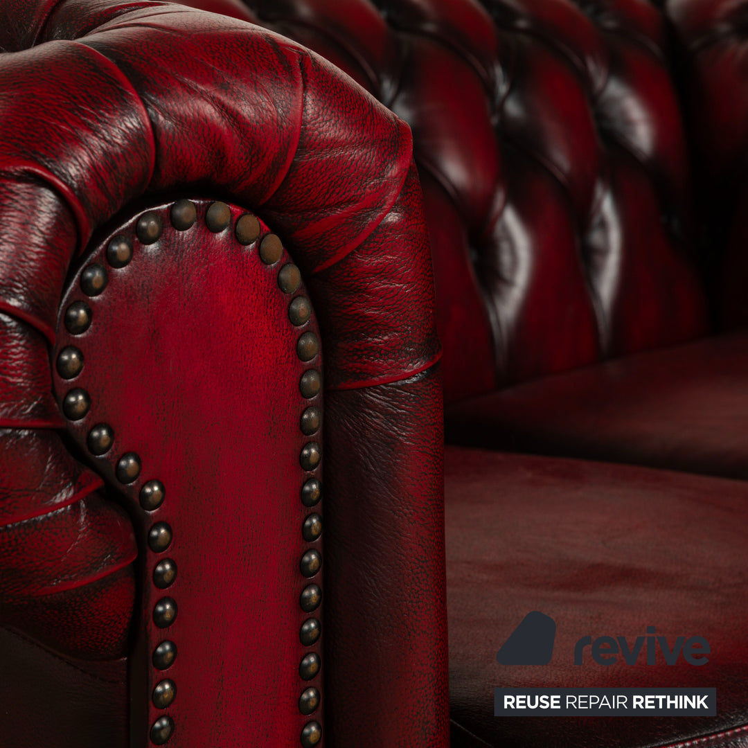 Chesterfield Leder Dreisitzer + Zweisitzer + Sessel Rot Braun Sofa Couch Vintage
