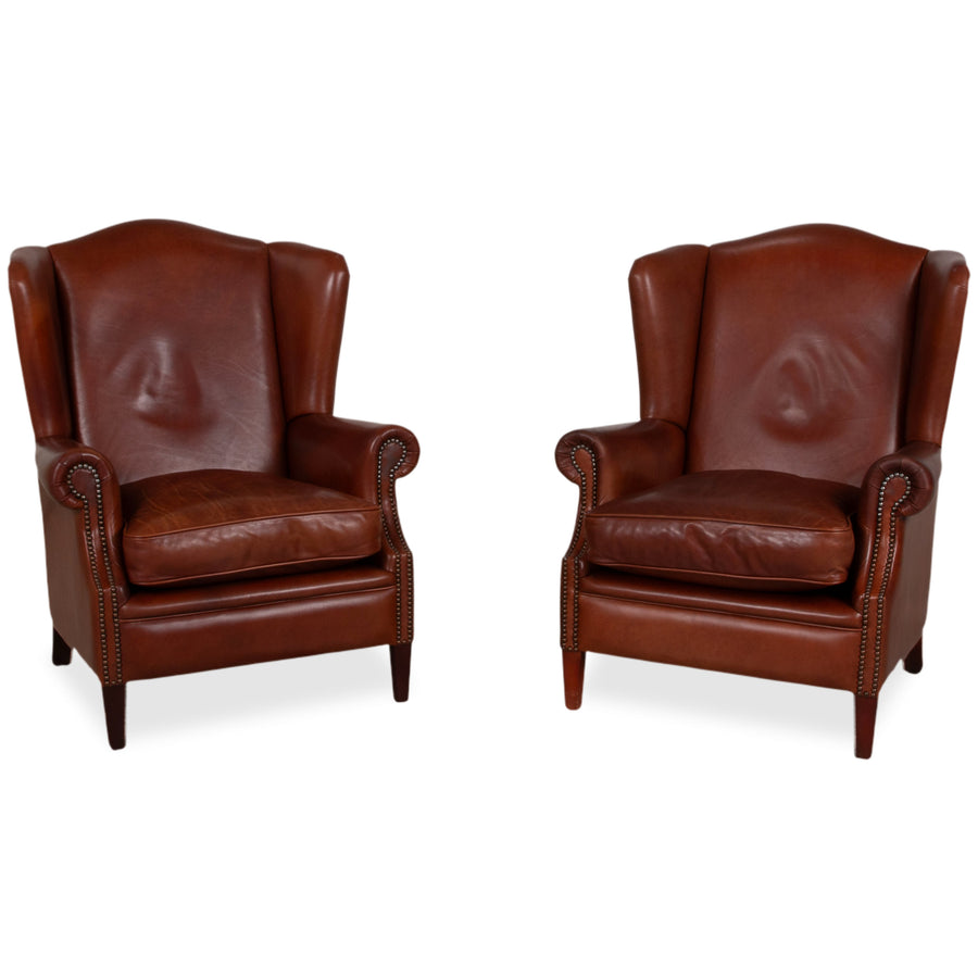 Chesterfield Leder Garnitur 2x Sessel Braun Cognac Vintage