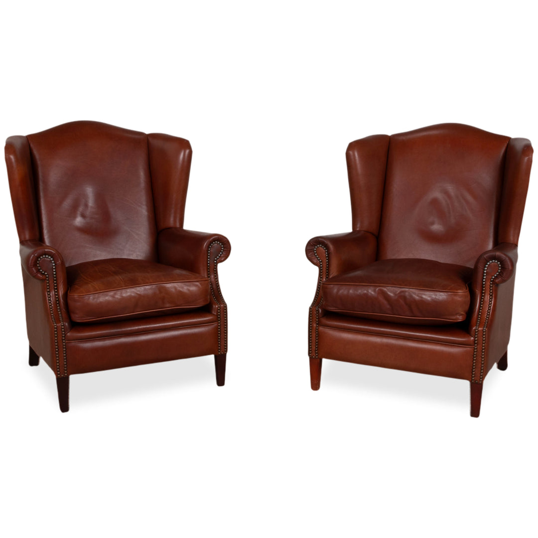 Chesterfield Leder Garnitur 2x Sessel Braun Cognac Vintage