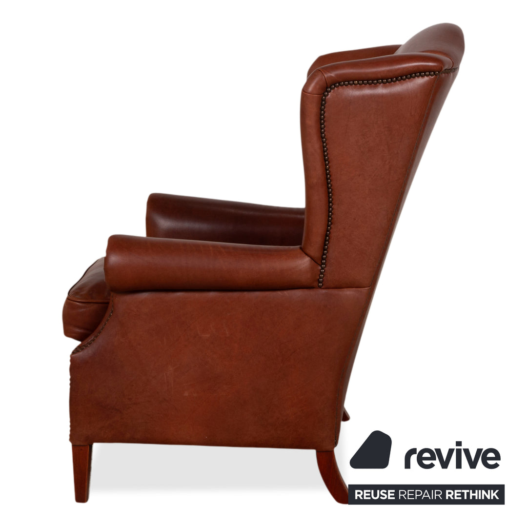 Ensemble Chesterfield en cuir 2 fauteuils marron cognac vintage