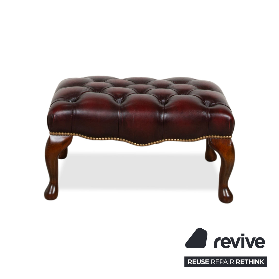 Chesterfield Leather Wood Armchair Brown Red Burgundy incl. Ottoman