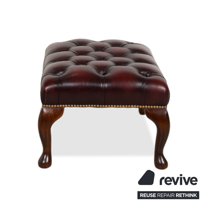 Chesterfield Leather Wood Armchair Brown Red Burgundy incl. Ottoman
