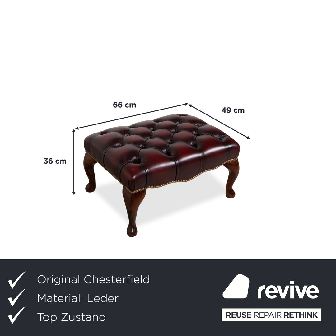 Chesterfield Leather Wood Armchair Brown Red Burgundy incl. Ottoman