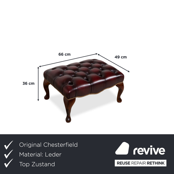 Chesterfield Leather Wood Armchair Brown Red Burgundy incl. Ottoman