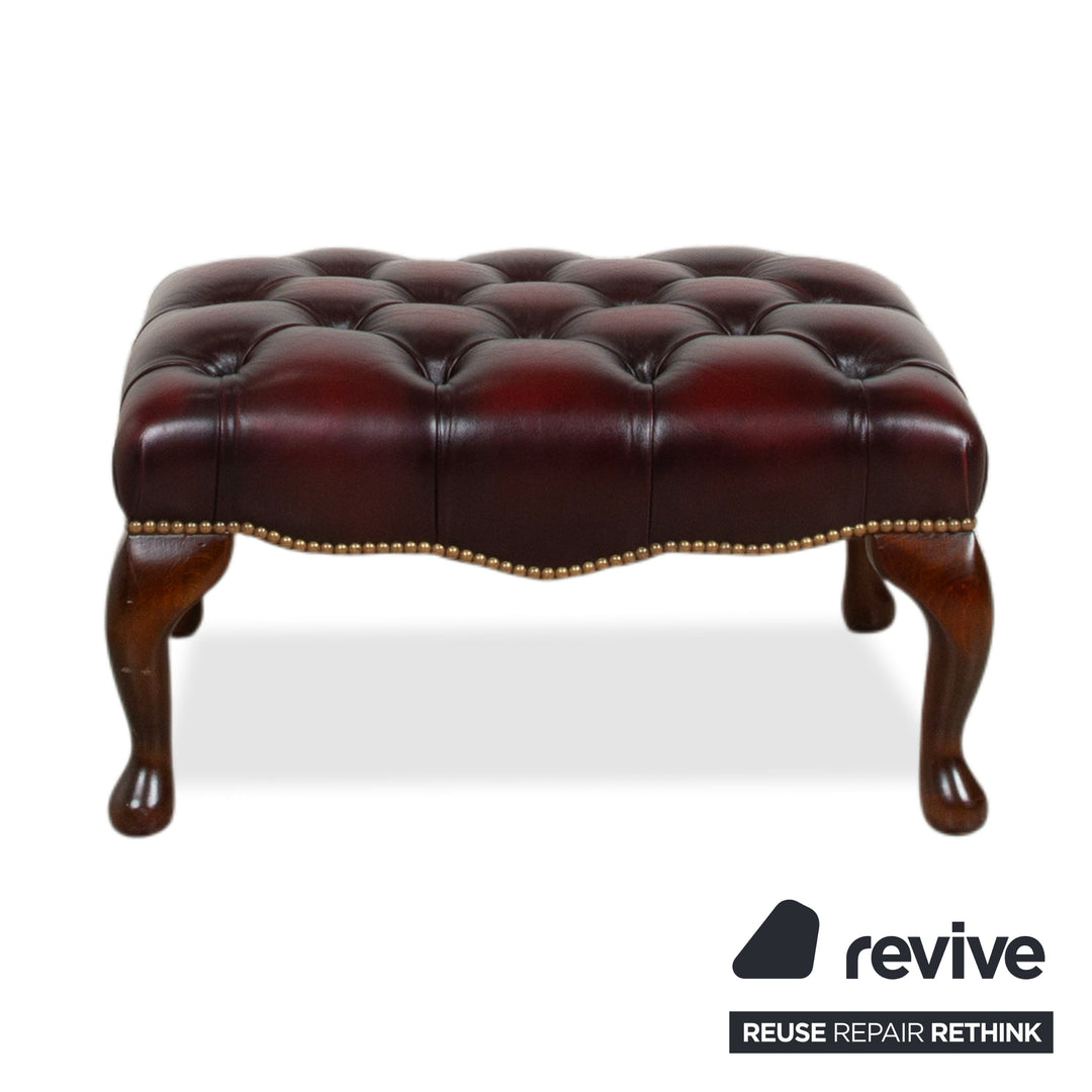 Chesterfield Leather Wood Armchair Brown Red Burgundy incl. Ottoman