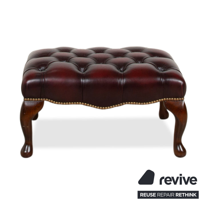 Chesterfield Leather Wood Armchair Brown Red Burgundy incl. Ottoman