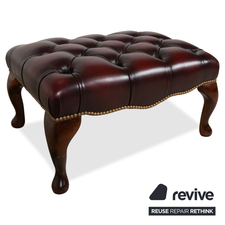 Chesterfield Leather Wood Armchair Wingback Chair Brown Red Burgundy incl. Stool