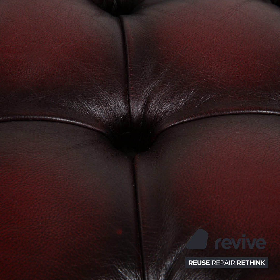 Chesterfield Leather Wood Armchair Wingback Chair Brown Red Burgundy incl. Stool
