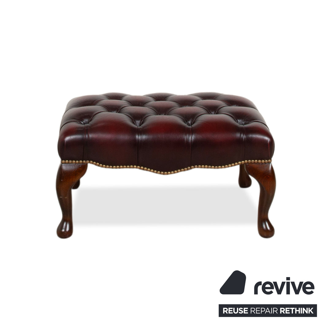 Chesterfield Leather Wood Armchair Wingback Chair Brown Red Burgundy incl. Stool