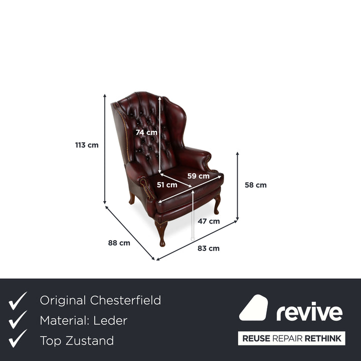Fauteuil Chesterfield en cuir et bois, marron, rouge bordeaux, bergère