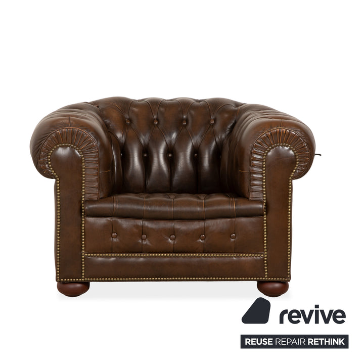Chesterfield Leder Sessel Braun Vintage