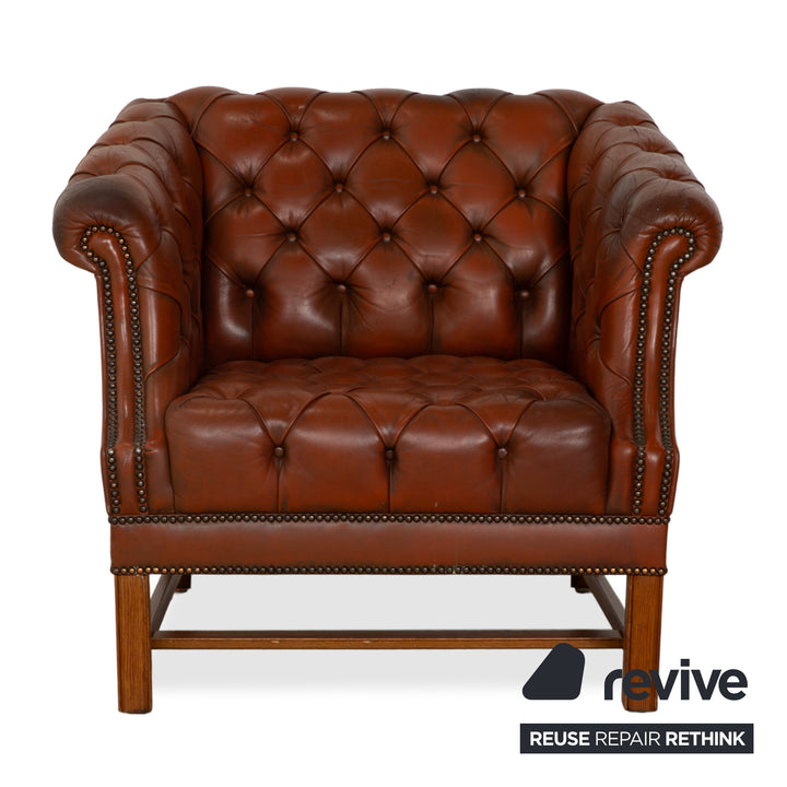 Chesterfield Leder Sessel Braun Vintage