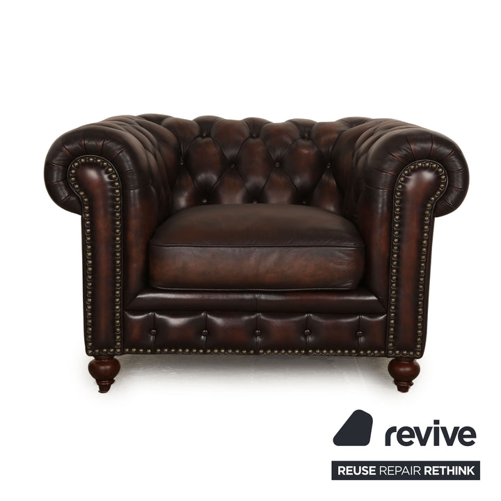 Chesterfield Leder Sessel Braun Vintage