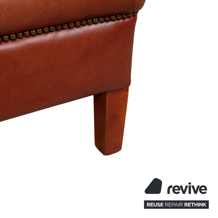 Chesterfield Leder Braun Cognac Sessel Hocker Vintage