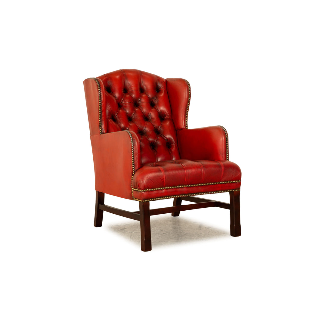 Fauteuil Chesterfield en cuir rouge