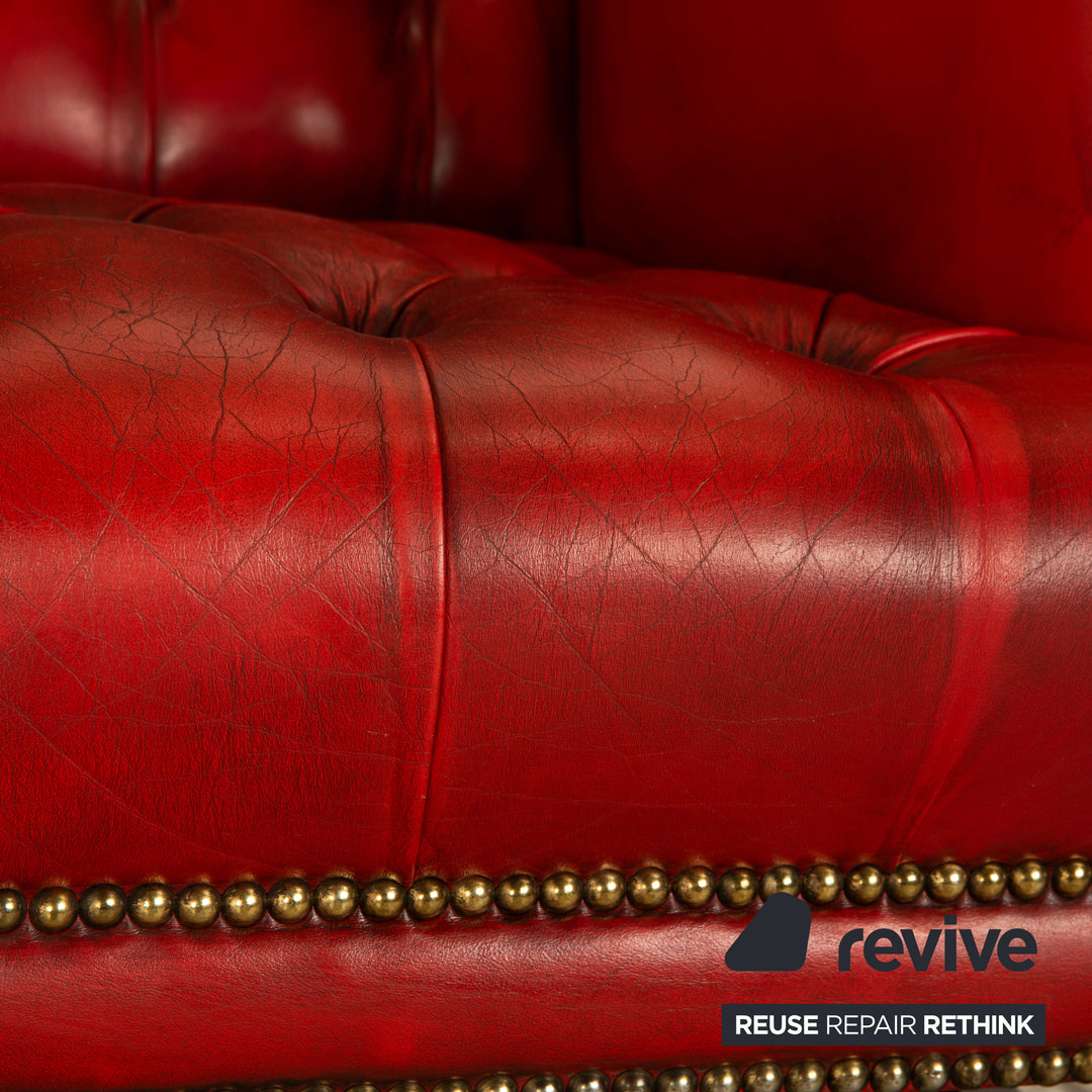 Fauteuil Chesterfield en cuir rouge