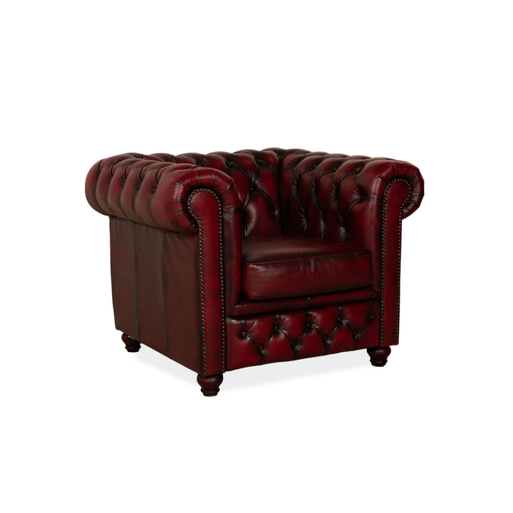 Chesterfield Leather Armchair Red Brown Vintage