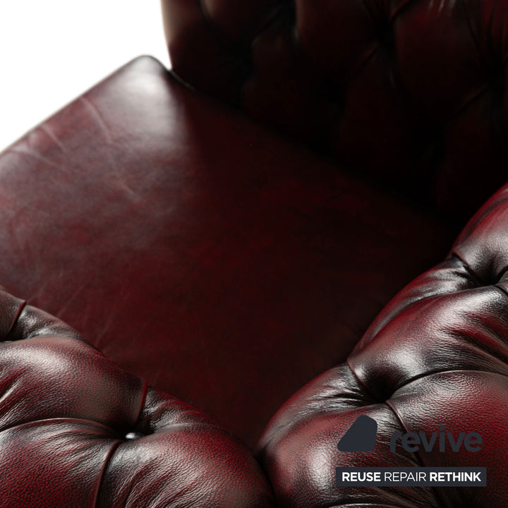 Chesterfield Leather Armchair Red Brown Vintage