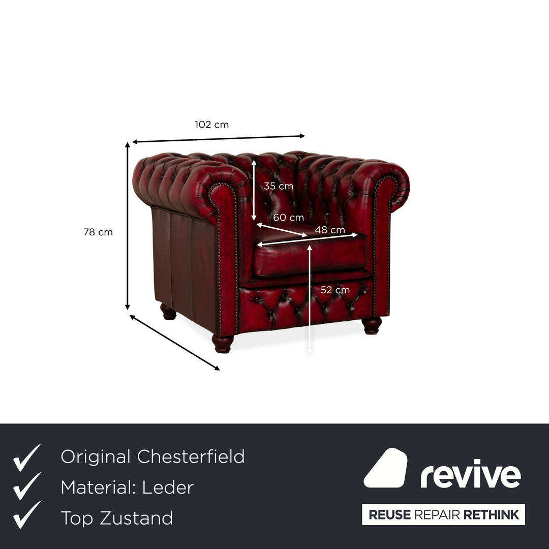 Chesterfield Leather Armchair Red Brown Vintage