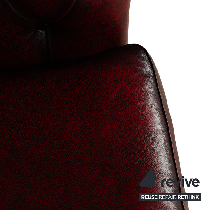 Chesterfield Leather Armchair Red Brown Vintage