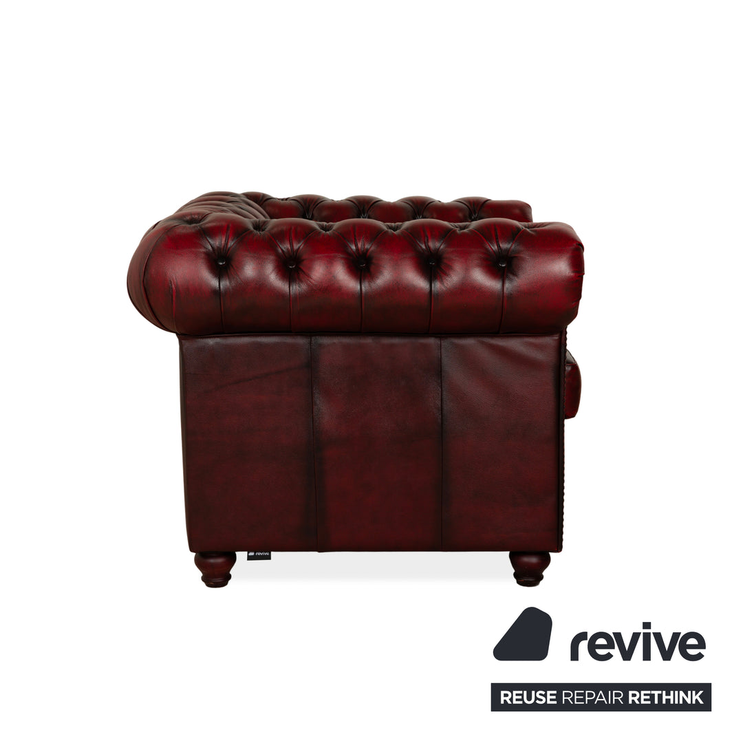 Chesterfield Leather Armchair Red Brown Vintage