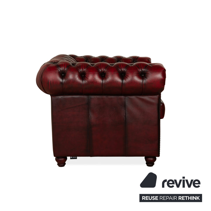 Chesterfield Leather Armchair Red Brown Vintage