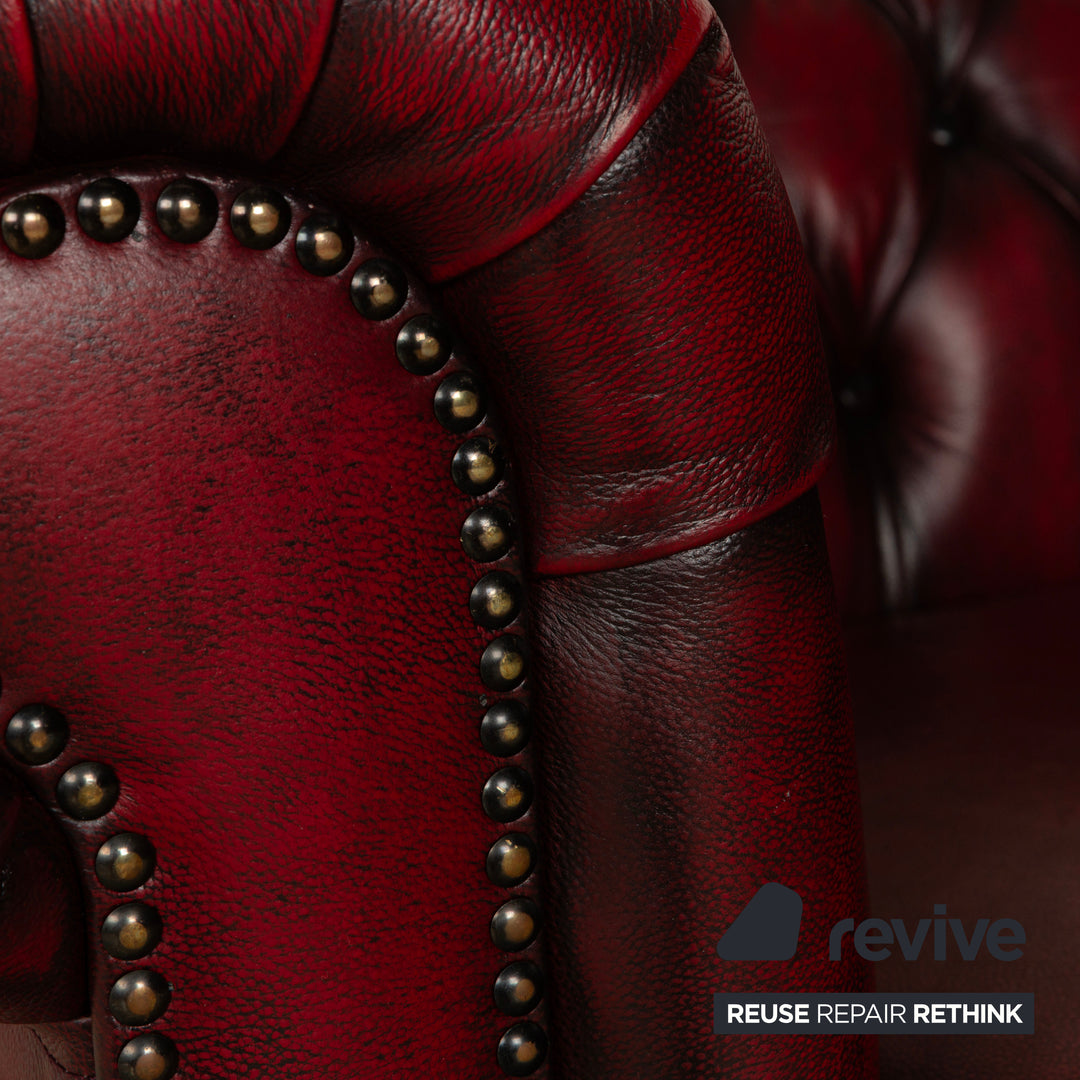 Chesterfield Leather Armchair Red Brown Vintage