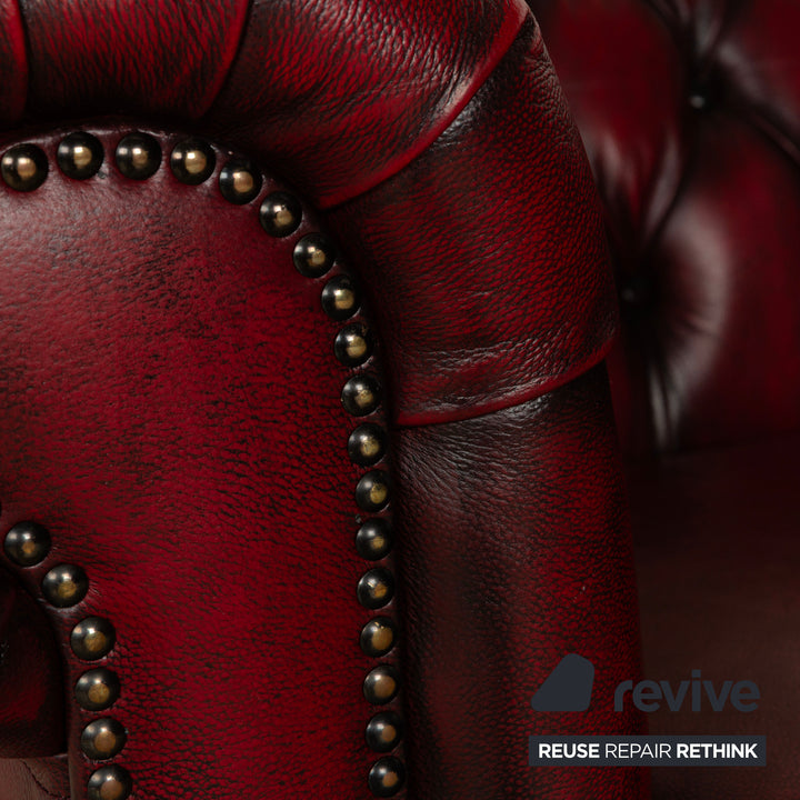Chesterfield Leather Armchair Red Brown Vintage