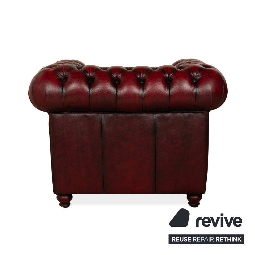 Chesterfield Leather Armchair Red Brown Vintage