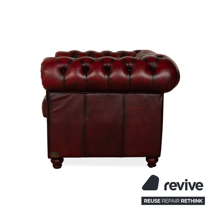Chesterfield Leather Armchair Red Brown Vintage