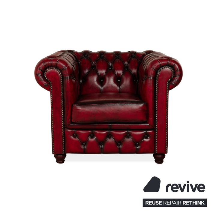 Chesterfield Leder Sessel Rot Braun Vintage