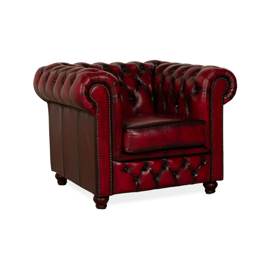 Fauteuil Chesterfield en cuir rouge marron vintage