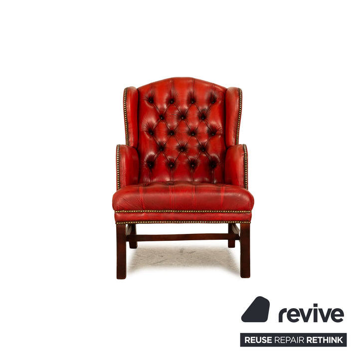 Fauteuil Chesterfield en cuir rouge