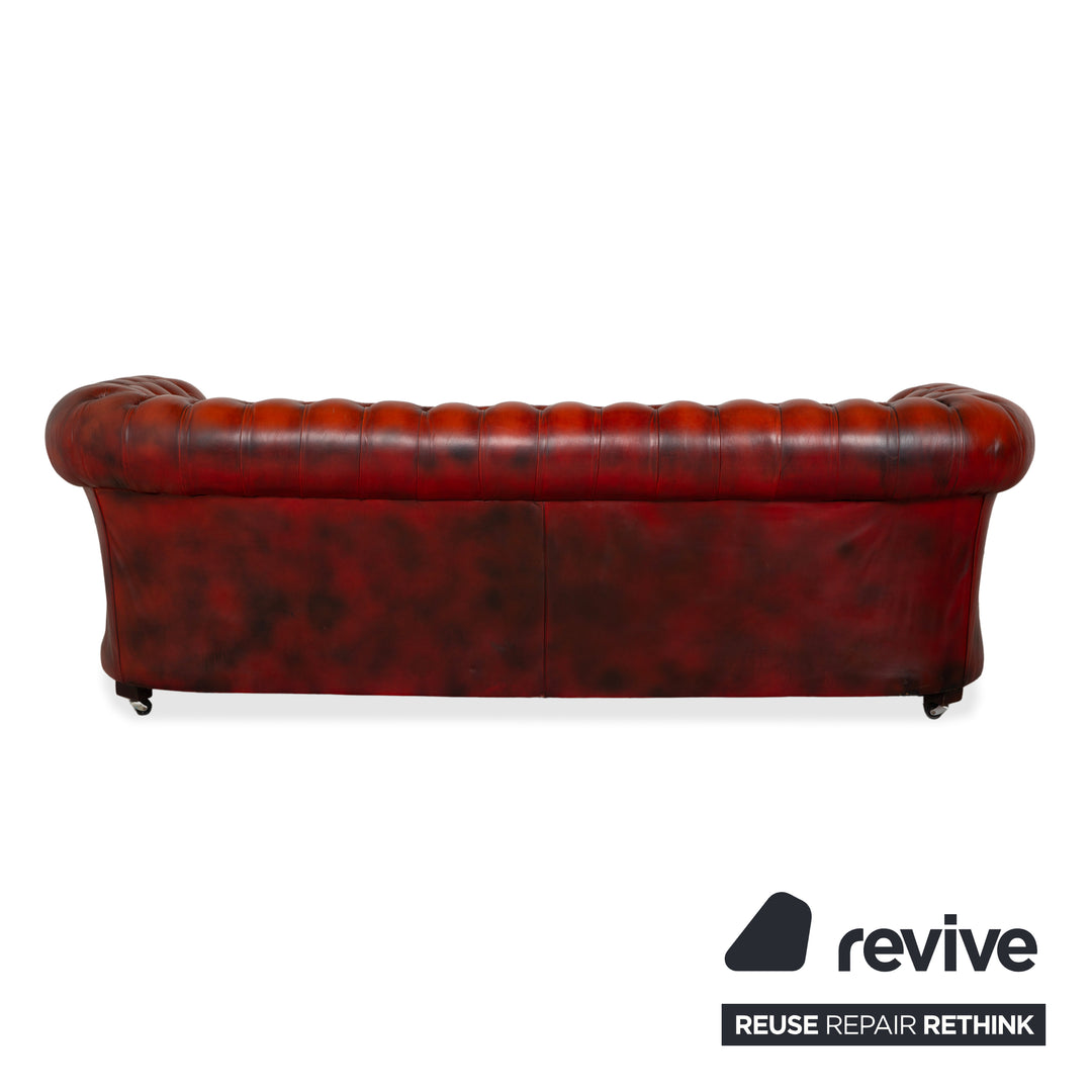 Canapé Chesterfield en cuir marron et rouge, quatre places