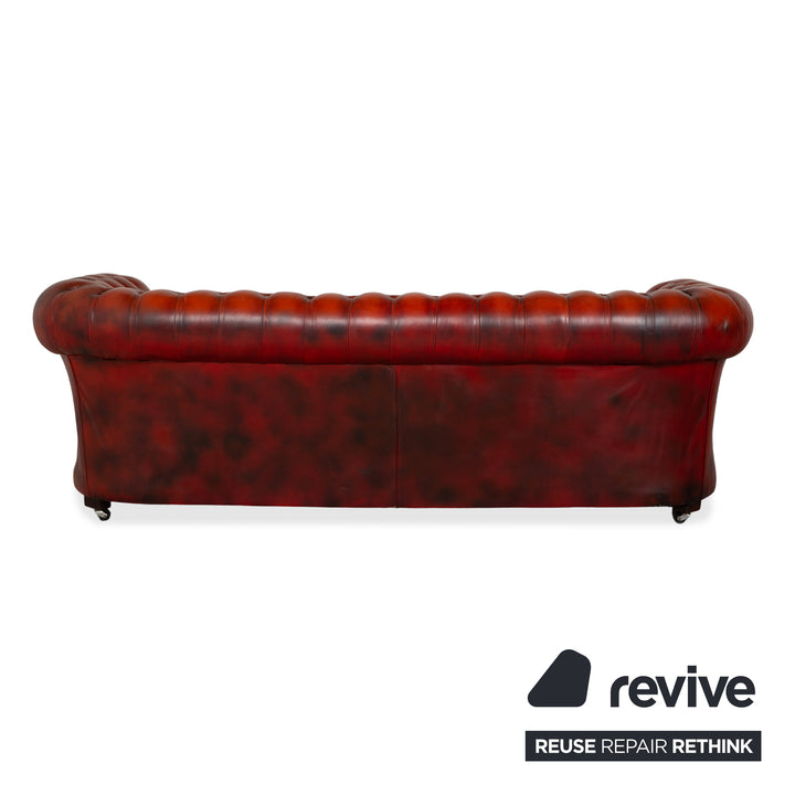 Chesterfield Leather Sofa Brown Red Four-Seater Couch