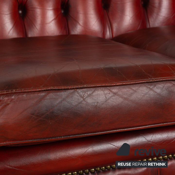 Chesterfield Leather Sofa Brown Red Four-Seater Couch