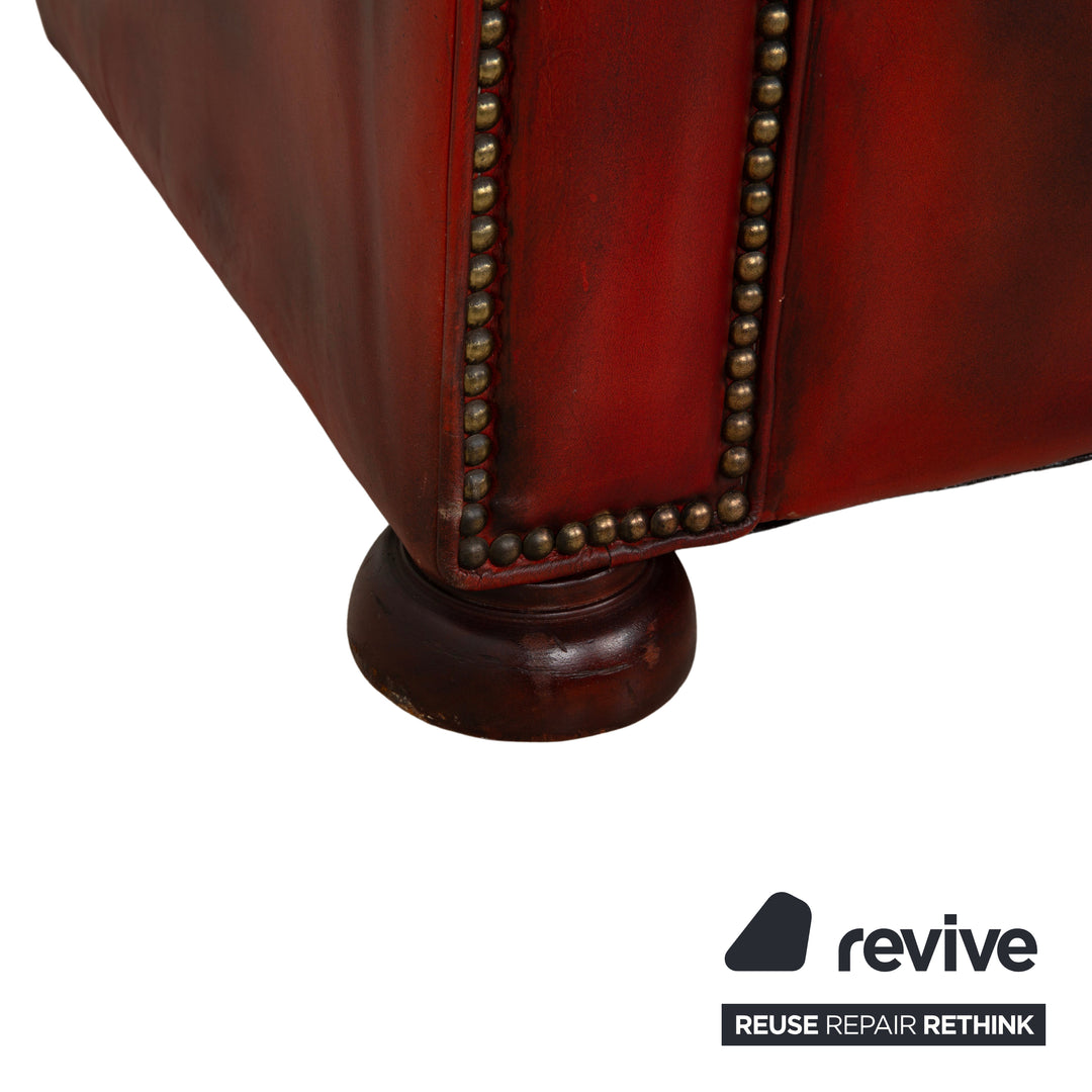 Chesterfield Leather Sofa Brown Red Four-Seater Couch