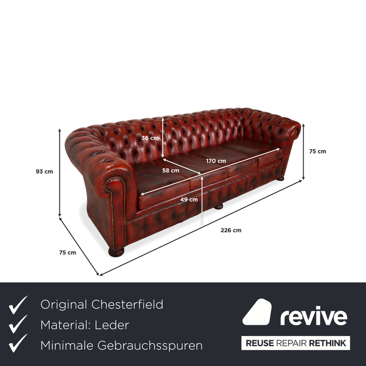 Chesterfield Leather Sofa Brown Red Four-Seater Couch
