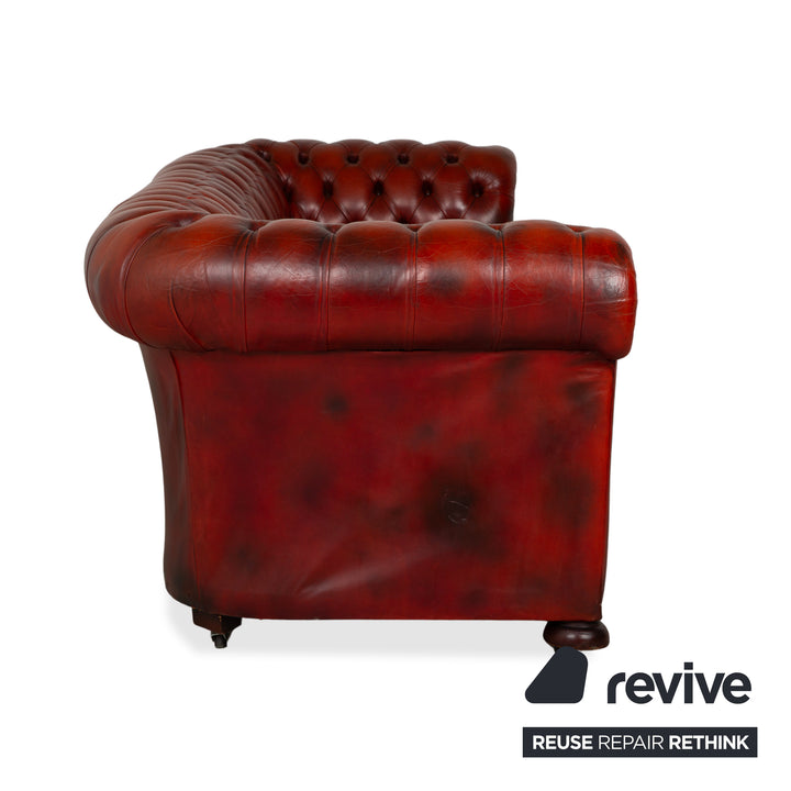 Chesterfield Leather Sofa Brown Red Four-Seater Couch